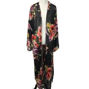 Fashion Nova Women Kimono Boho Swim Cover Up Black Vacation Beach Pool Small